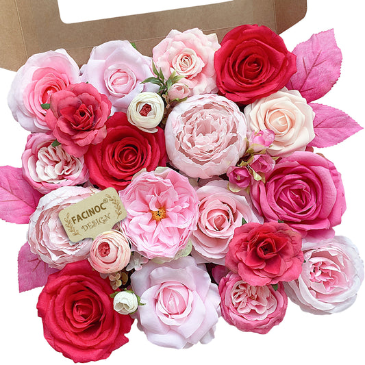 FACINOC Roses Artificial Flowers Pink Fake Flowers Bulk for DIY Wedding Bouquets Bridal Baby Shower Decorations Table Centerpiece Silk Faux Floral Arrangements for Party Home Decor Indoor Fuchsia
